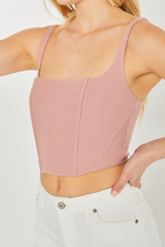 Crop Top Rosa con Tirantes y Varilla, Estilo Corset