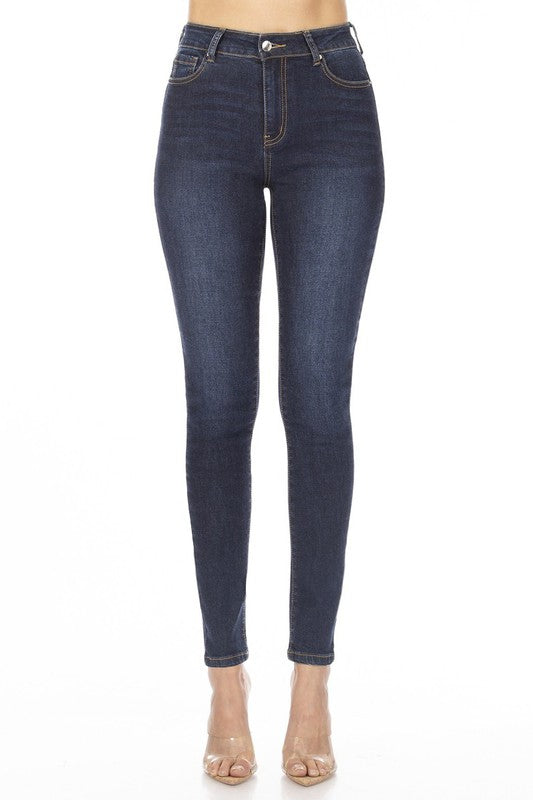 Pantalón Skinny de Tiro Alto en Azul Oscuro con Stretch