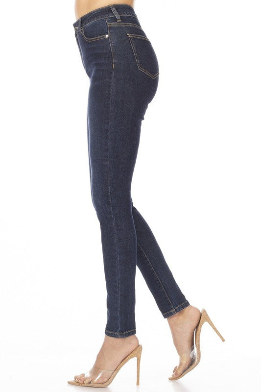 Pantalón Skinny de Tiro Alto en Azul Oscuro con Stretch