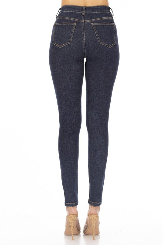 Pantalón Skinny de Tiro Alto en Azul Oscuro con Stretch