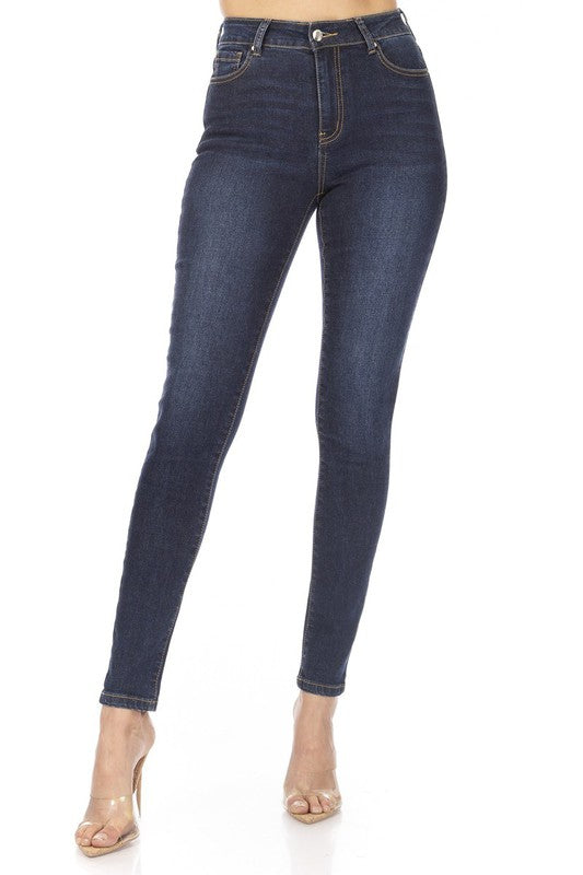 Pantalón Skinny de Tiro Alto en Azul Oscuro con Stretch