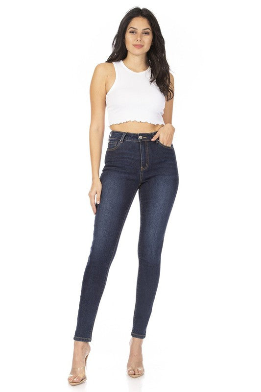 Pantalón Skinny de Tiro Alto en Azul Oscuro con Stretch