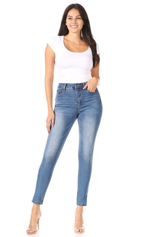 Pantalón Skinny de Tiro Alto en Azul Claro con Stretch