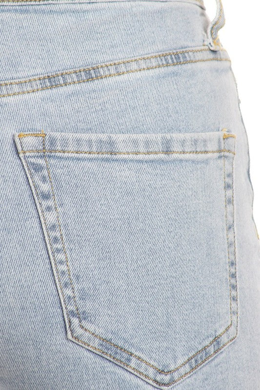 Stretch Mom Jeans de Tiro Alto con Dobladillo Tipo Capri