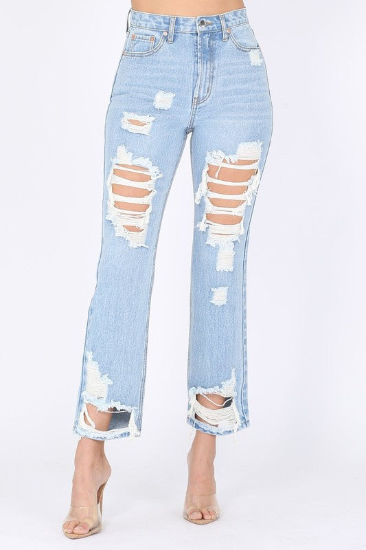 Jeans Straight Leg de Mezclilla Rígida en Azul Claro