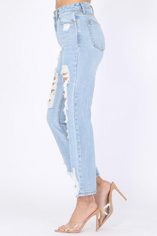 Jeans Straight Leg de Mezclilla Rígida en Azul Claro