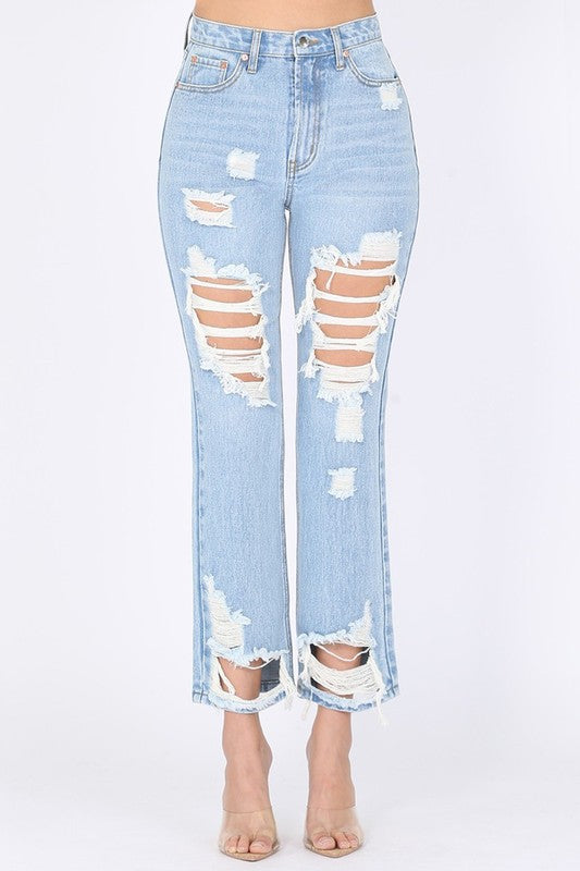 Jeans Straight Leg de Mezclilla Rígida en Azul Claro