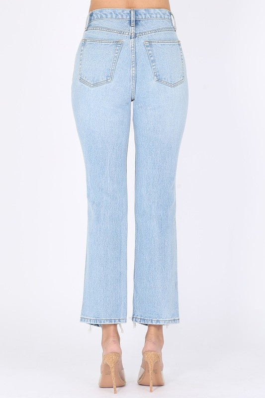 Jeans Straight Leg de Mezclilla Rígida en Azul Claro