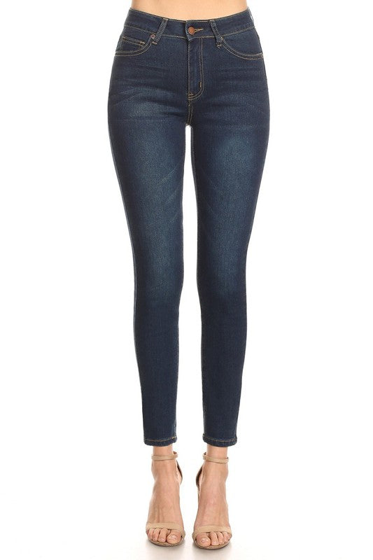 Pantalón Skinny de Tiro Alto en Mezclilla Azul Oscuro