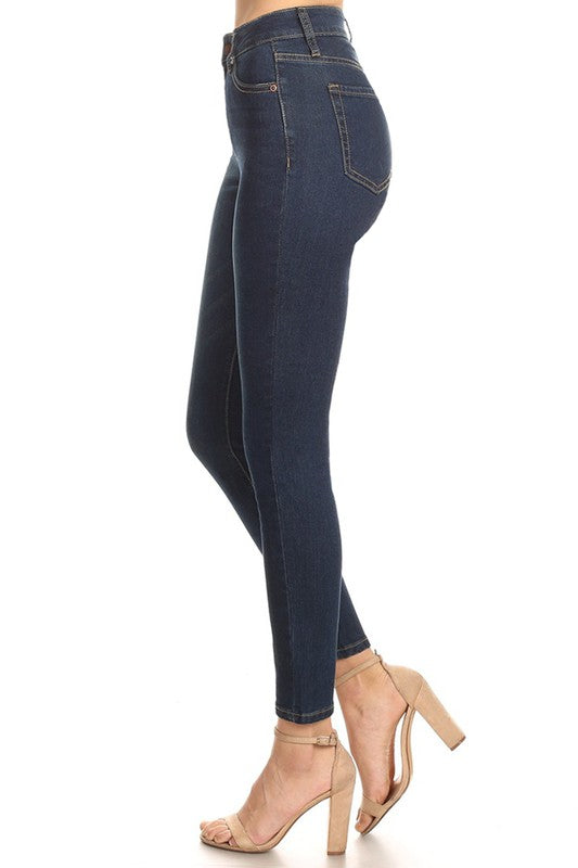 Pantalón Skinny de Tiro Alto en Mezclilla Azul Oscuro