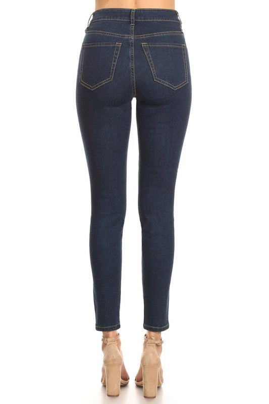 Pantalón Skinny de Tiro Alto en Mezclilla Azul Oscuro