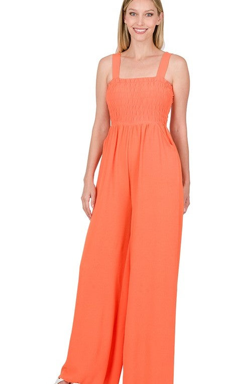 Jumpsuit Naranja con Escote Cuadrado y Tirantes