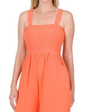 Jumpsuit Naranja con Escote Cuadrado y Tirantes