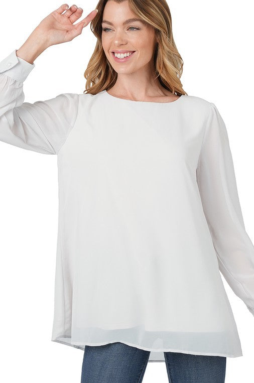 Blusa Manga Larga Color Hueso con Mangas Transparentes