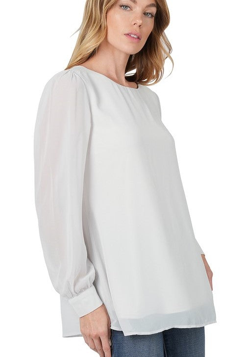 Blusa Manga Larga Color Hueso con Mangas Transparentes